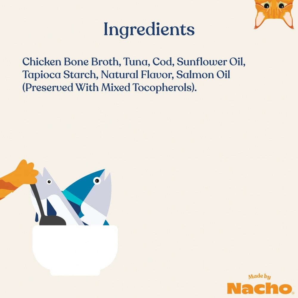 Made by Nacho Grain-Free Diced Tuna and Cod Flakes with Bone Broth Wet Cat Food and Topper 24/2.5Z Default Title