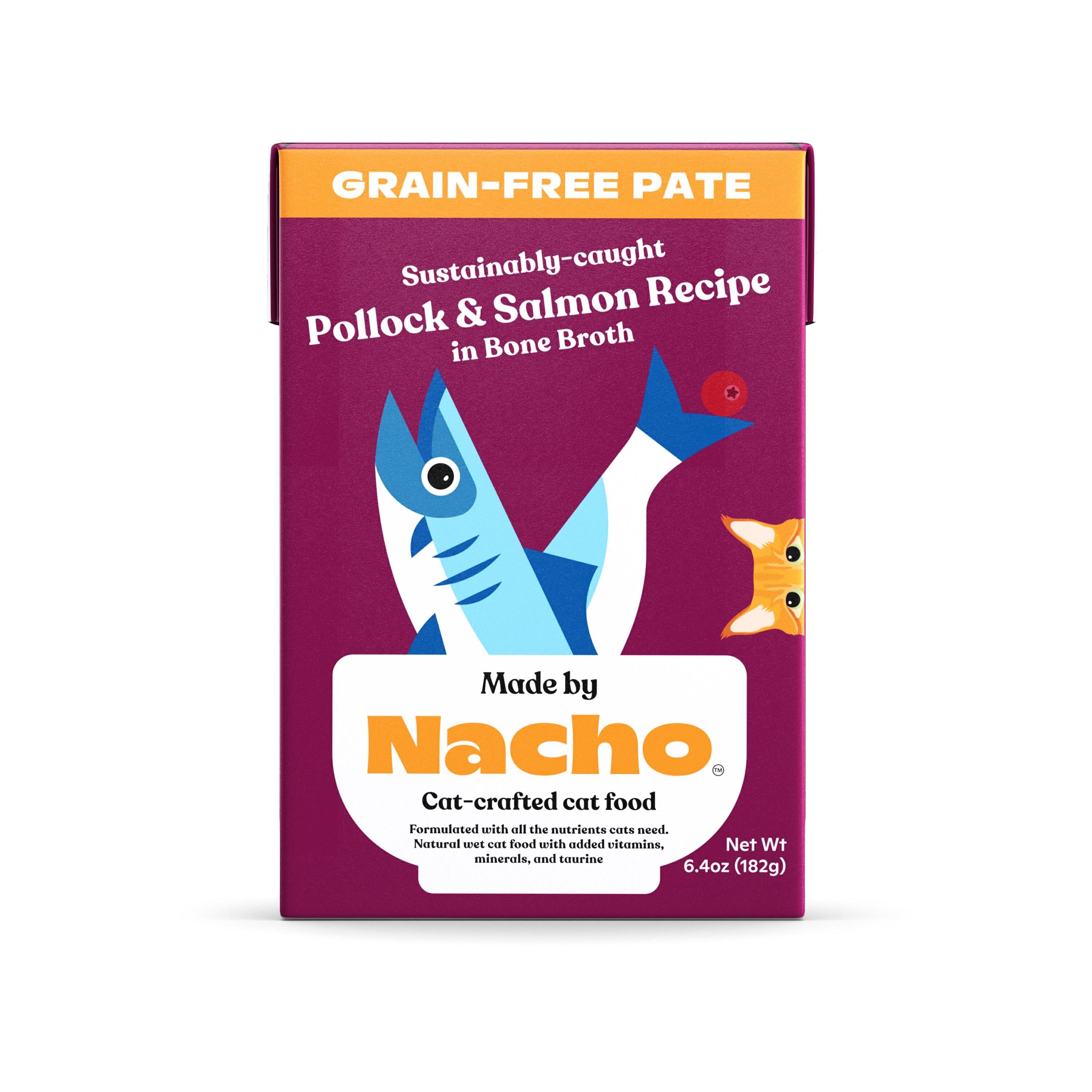 Made by Nacho Grain-Free Pollock and Salmon Pate in Bone Broth Wet Cat Food - 6.4 Oz - Case of 12  