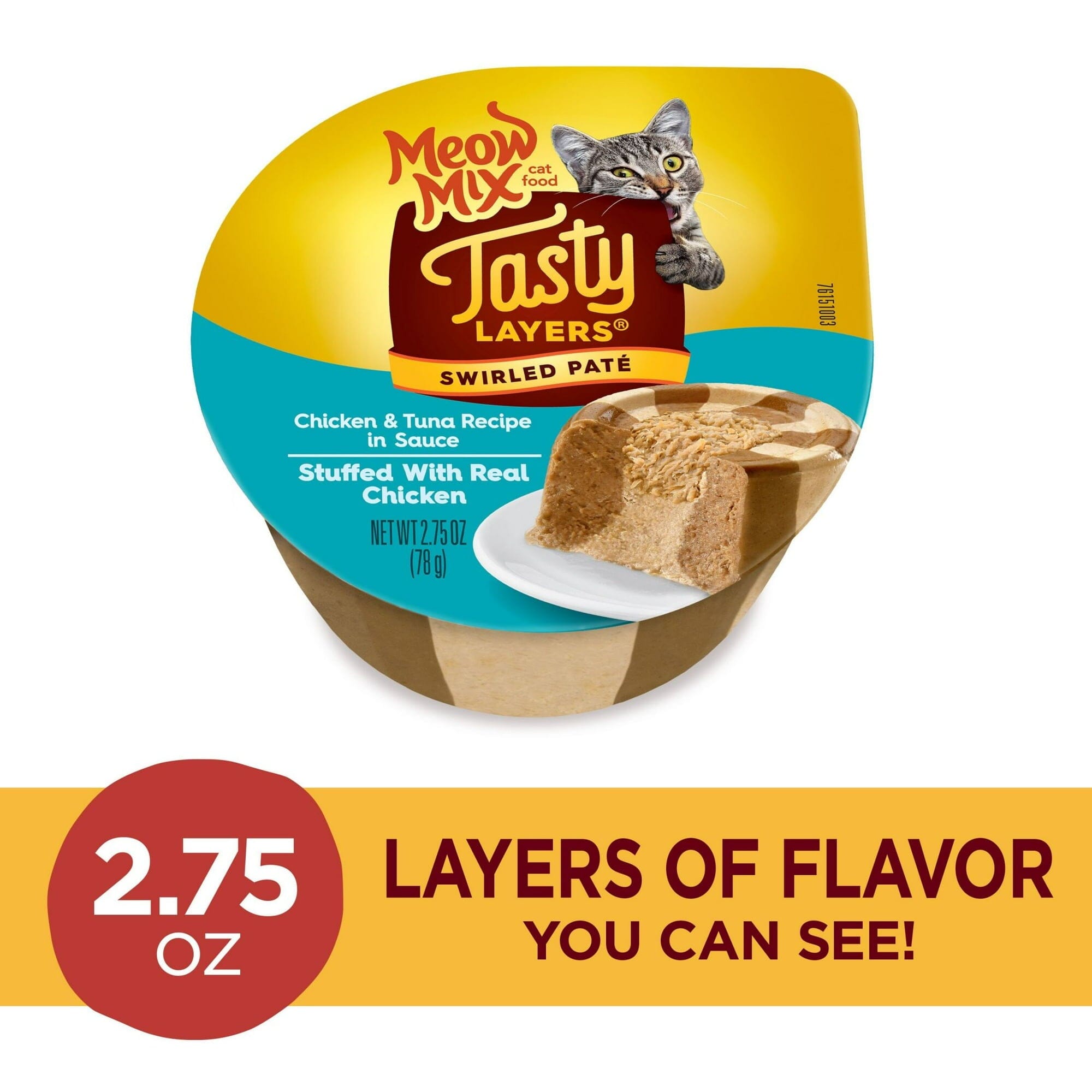 Meow-Mix Tasty Layers Swirled Chicken and Tuna Pate Wet Cat Food Trays - 2.75 Oz - 12 Pack