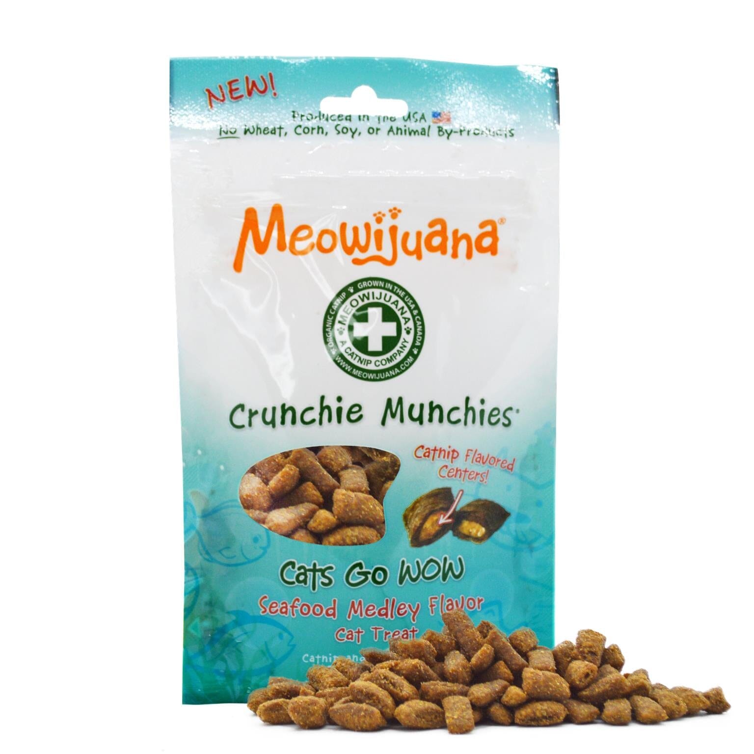 Meowijuana Crunchie Munchie Trout and Seafood Crunchy Cat Treats - 3 Oz  