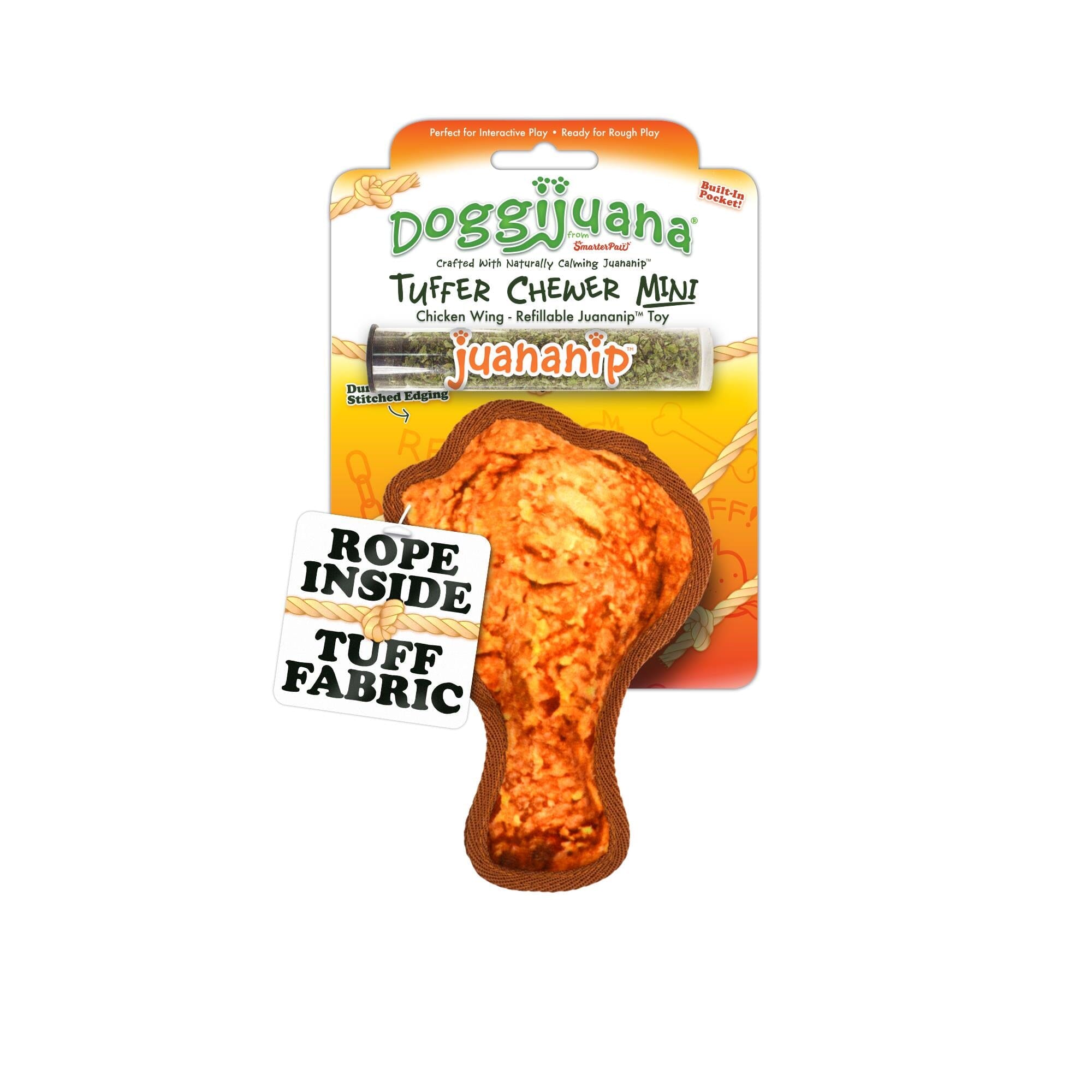 Meowijuana Doggijuana Chicken Wing Tuffer Chewer Inner-Rope Refillable Juananip Plush Dog Toy - Mini Default Title