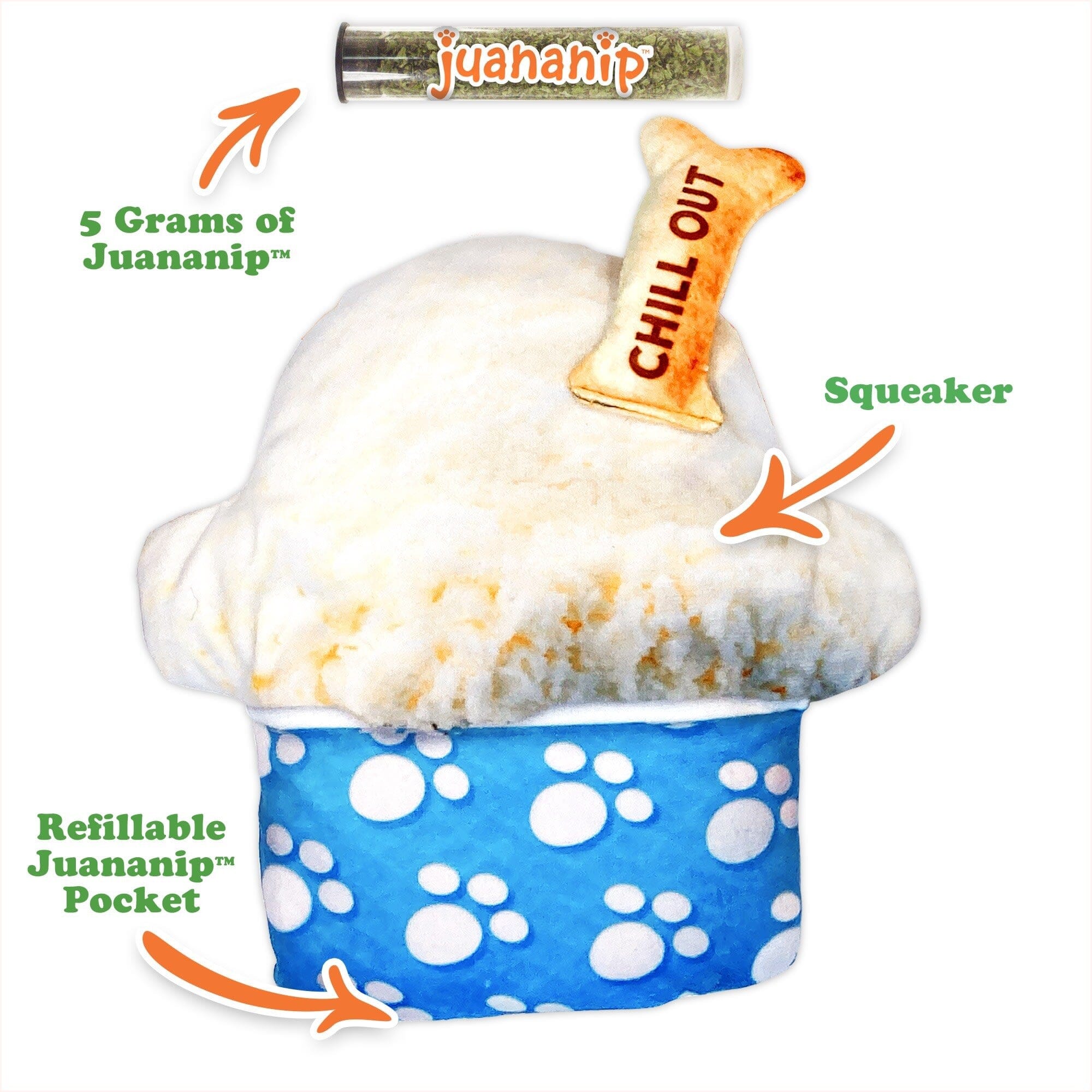 Meowijuana Doggijuana Get The Munchies Pup Cup Refillable Calming Juananip Plush Dog Toy