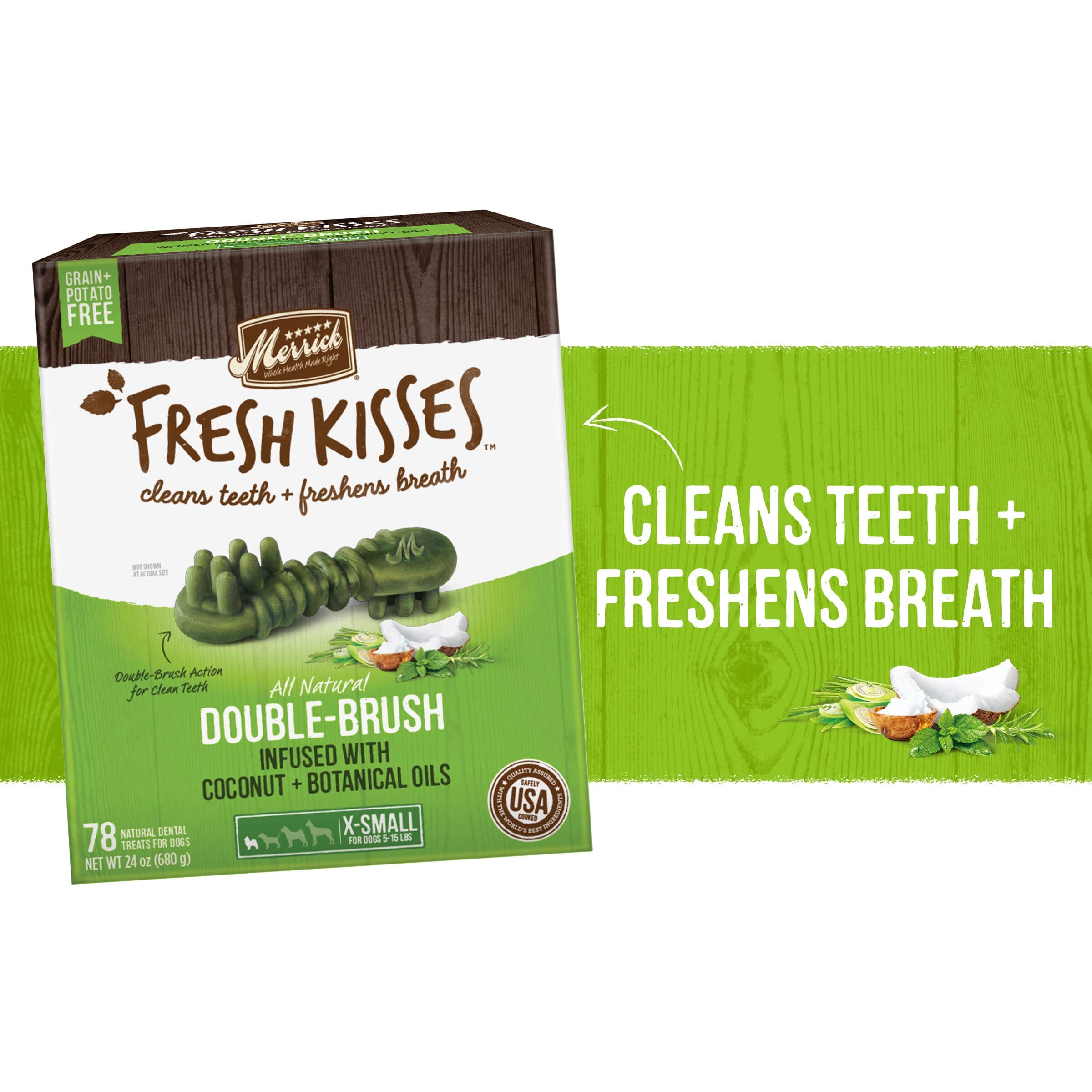 Merrick Fresh Kisses Coconut and Botanical Oils Dental Dog Treats  