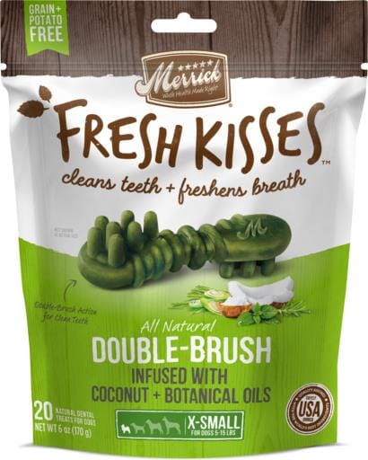 Merrick Fresh Kisses Coconut Oil and Botanicals Extra Small Brush Dog Dental Chews - 20 Count - 6 Oz  