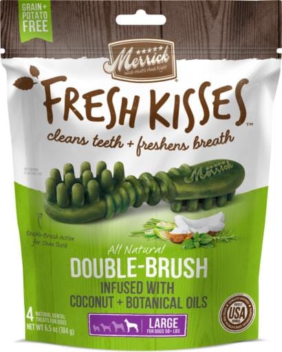 Merrick Fresh Kisses Coconut Oil and Botanicals Large Brush Dog Dental Chews - 4 Count - 6.5 Oz  