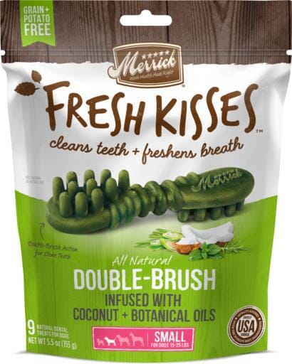 Merrick Fresh Kisses Coconut Oil and Botanicals Small Brush Dog Dental Chews -  9 Count - 5.5 Oz  