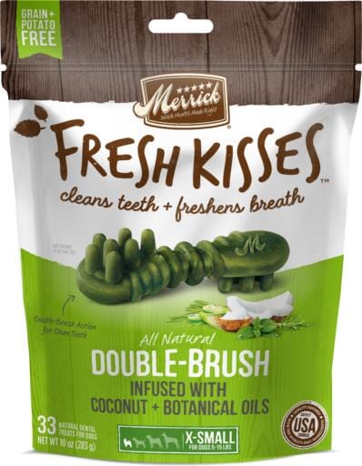 Merrick Fresh Kisses Coconut Oil and Botanicals X-Small Brush Dog Dental Chews - 33 Count  