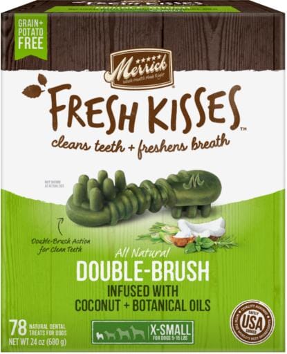 Merrick Fresh Kisses Coconut Oil and Botanicals X-Small Brush Dog Dental Chews - Value Box - 78 Count - 24 Oz  