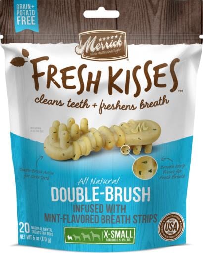 Merrick Fresh Kisses Mint Breath Strips Extra Small Brush Dog Dental Chews - 20 Count - 6 Oz  