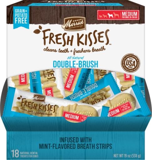 Merrick Fresh Kisses Mint Breath Strips Medium Brush Dog Dental Chews - 18 Count  