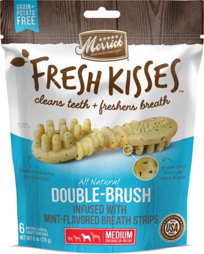 Merrick Fresh Kisses Mint Breath Strips Medium Brush Dog Dental Chews - 6 Count  