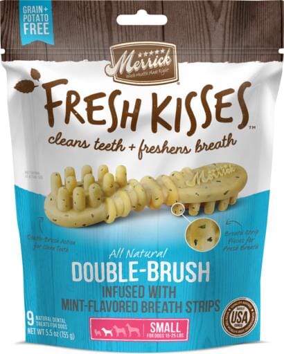 Merrick Fresh Kisses Mint Breath Strips Small Brush Dog Dental Chews - 9 Count - 5.5 Oz  