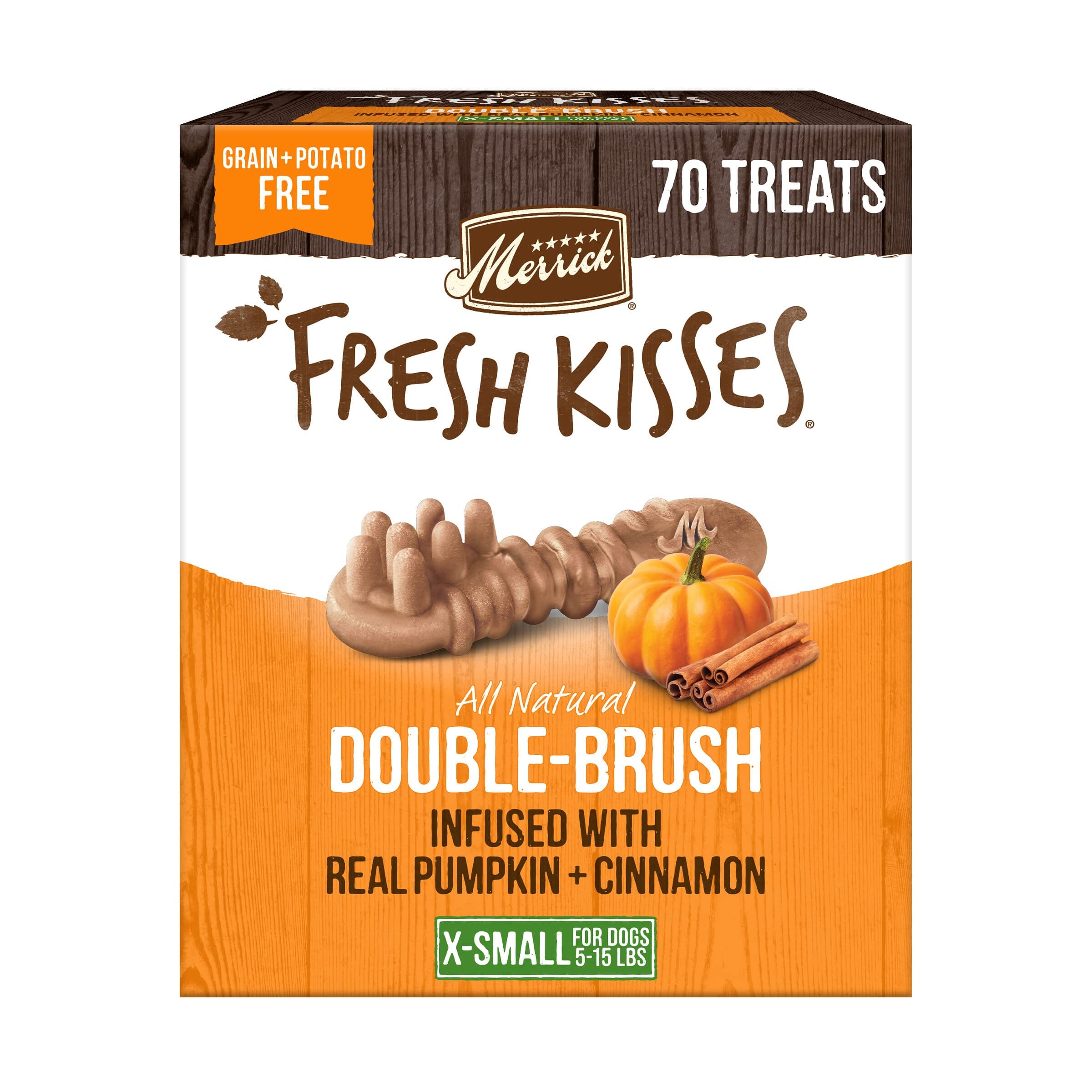 Merrick Fresh Kisses Pumpkin and Cinnamon Dental Dog Treats Extra Small - 70 Count 