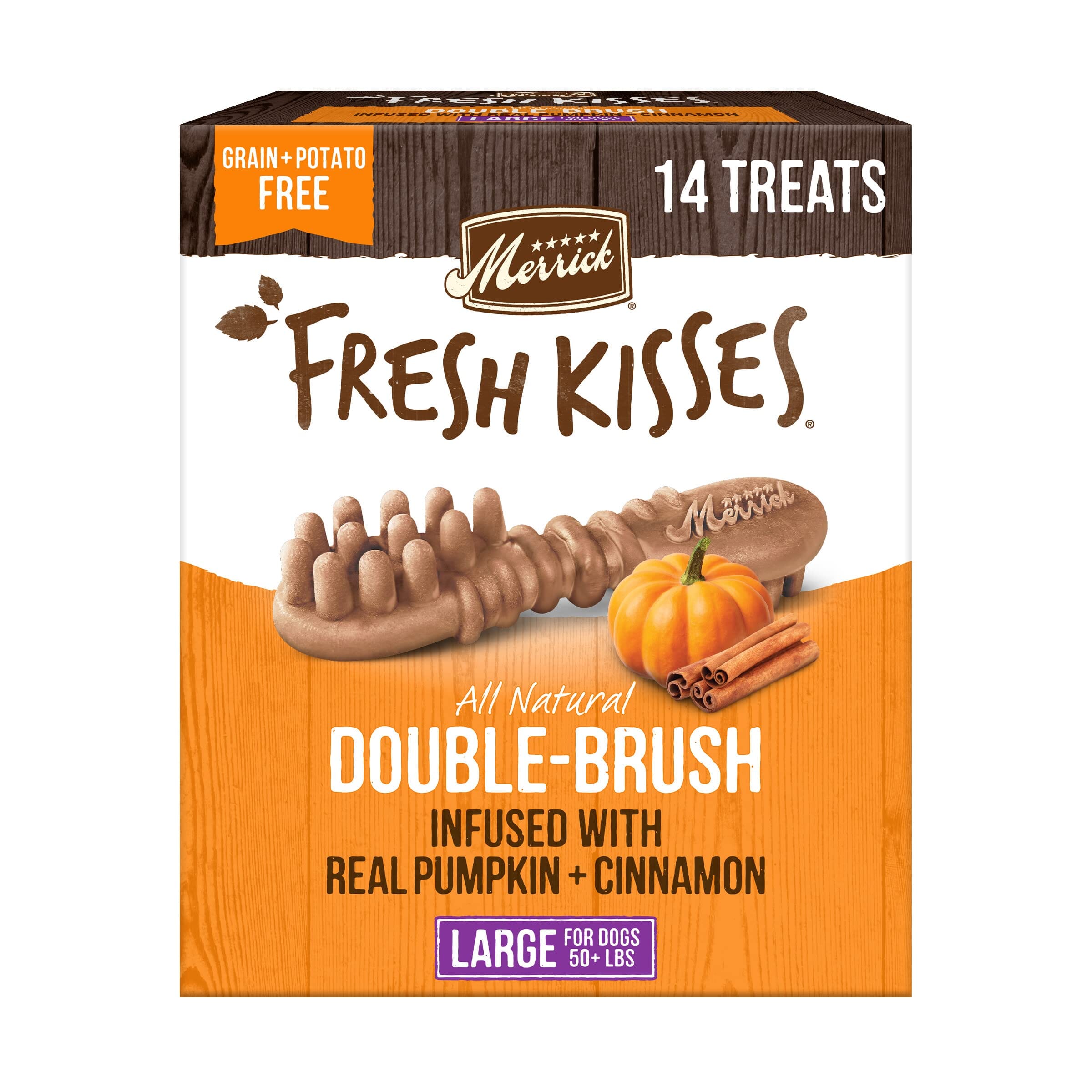 Merrick Fresh Kisses Pumpkin and Cinnamon Dental Dog Treats Large - 14 Count 