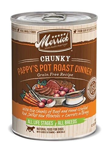 Merrick Grain-Free Chunky Pappy's Pot Roast Dinner Canned Wet Dog Food - 12.7 oz Cans - Case of 12  