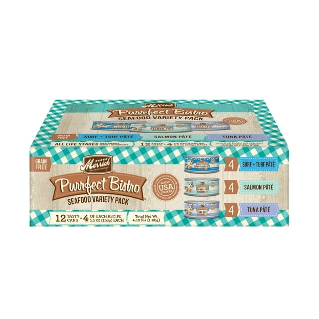 Merrick Grain-Free Purrfect Bistro Seafood in Gravy Canned Cat Food - Variety Pack - 5.5 Oz - 12 Pack - Case of 4 Default Title