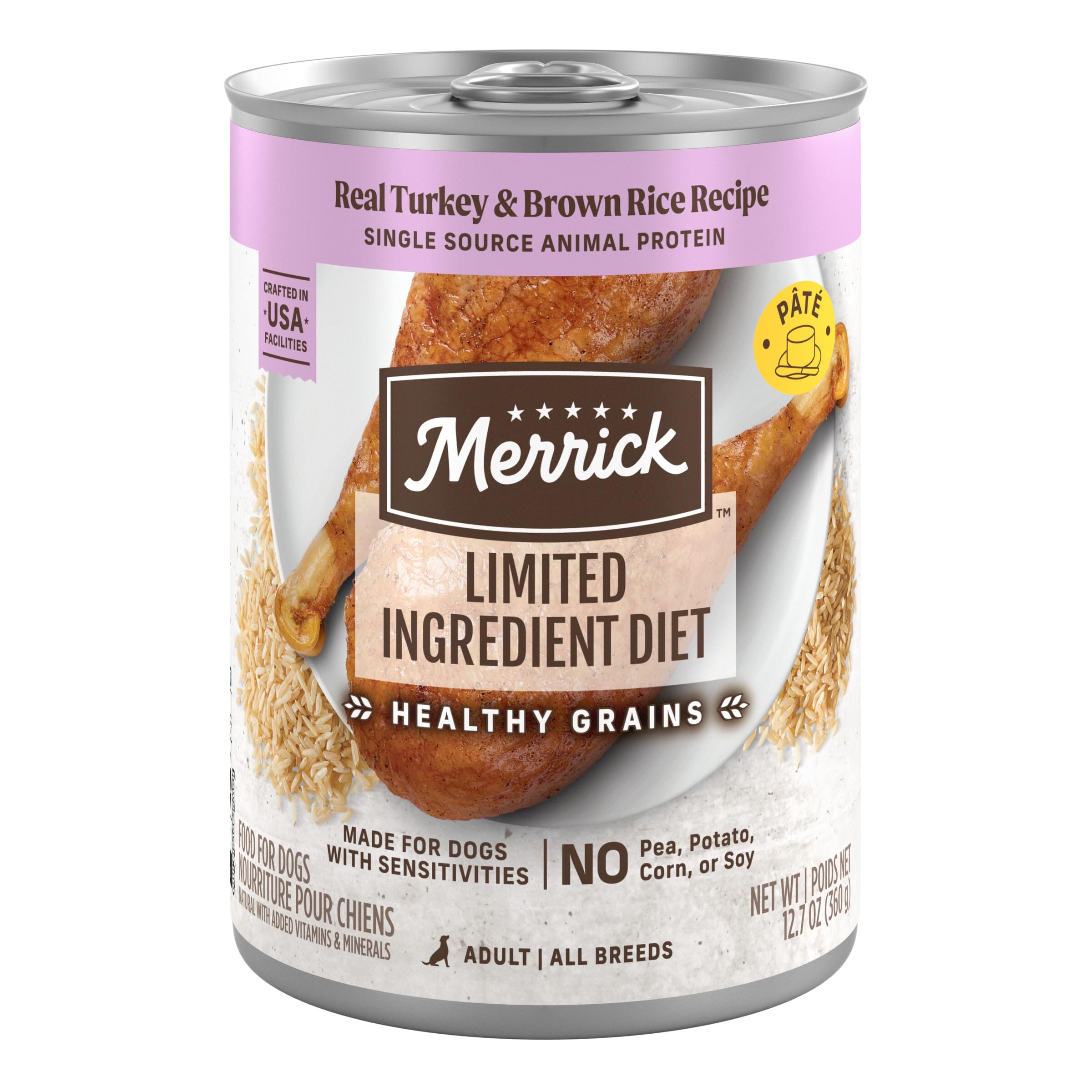 Merrick Limited Ingredient Diet Real Turkey Brown Rice with Healthy Grains Canned Dog Food - 12.75 Oz - Case of 12 Default Title