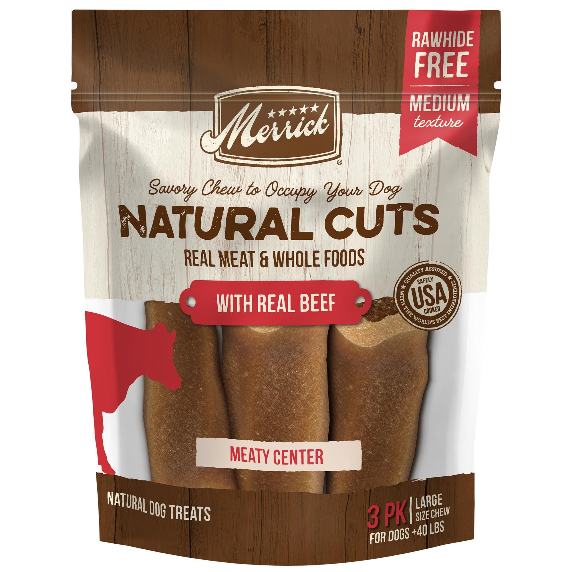 Merrick Treats Natural Cuts with Real Beef Large Chew Naural Dog Chews - 11.5 oz (3 ct) Pouch  