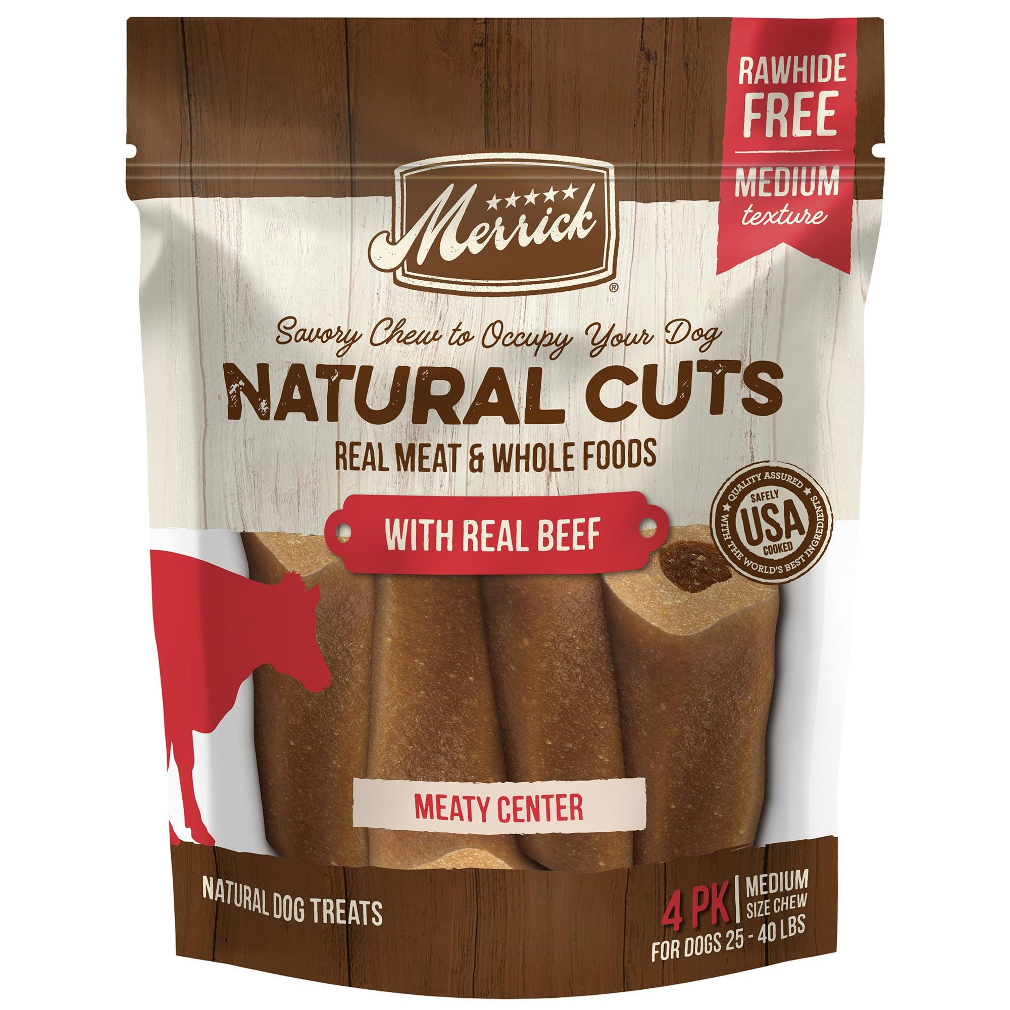 Merrick Treats Natural Cuts with Real Beef Medium Chew Naural Dog Chews - 10.5 oz (4 ct) Pouch  