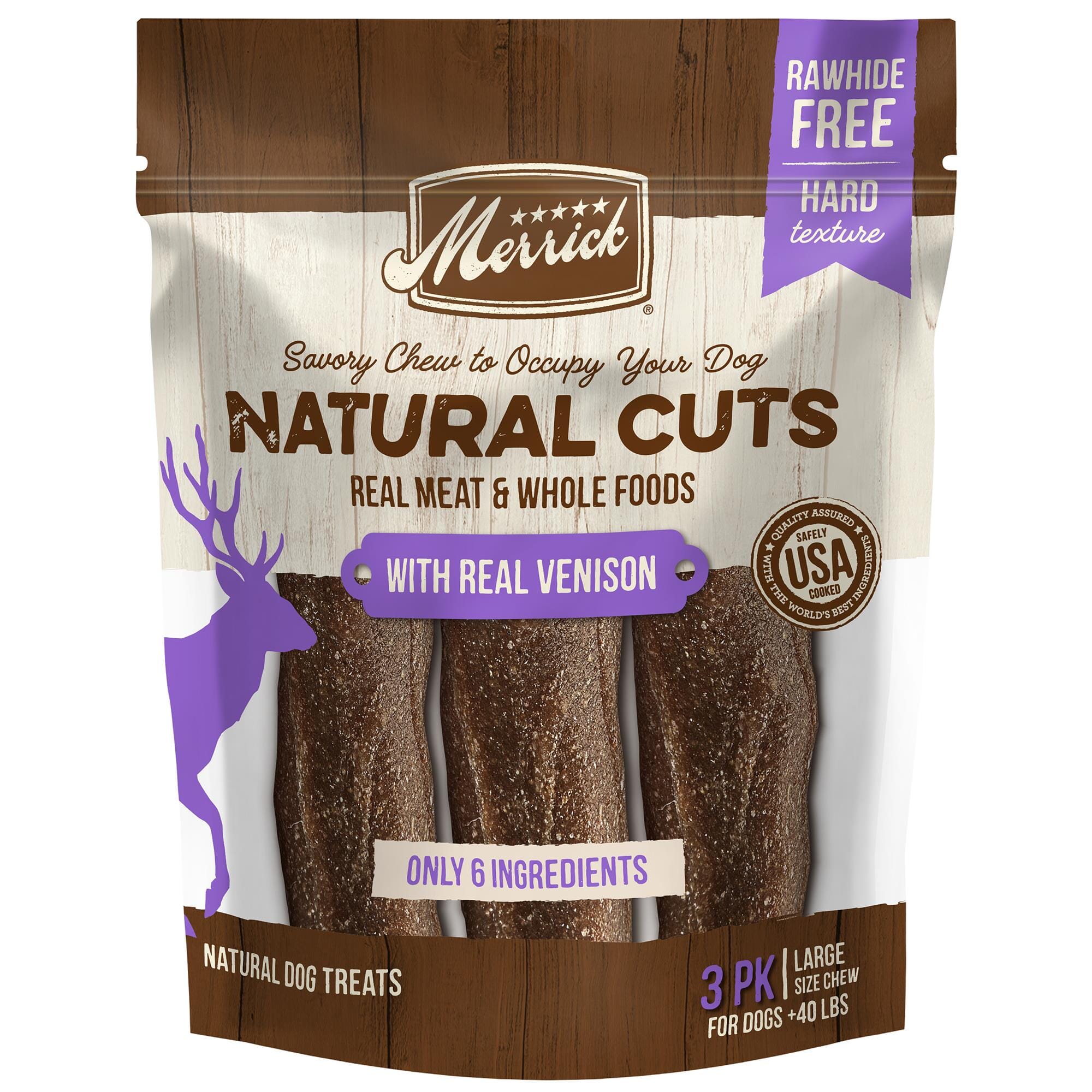 Merrick Treats Natural Cuts with Real Venison Large Chew Naural Dog Chews - 10.9 oz (3 ct) Pouch  