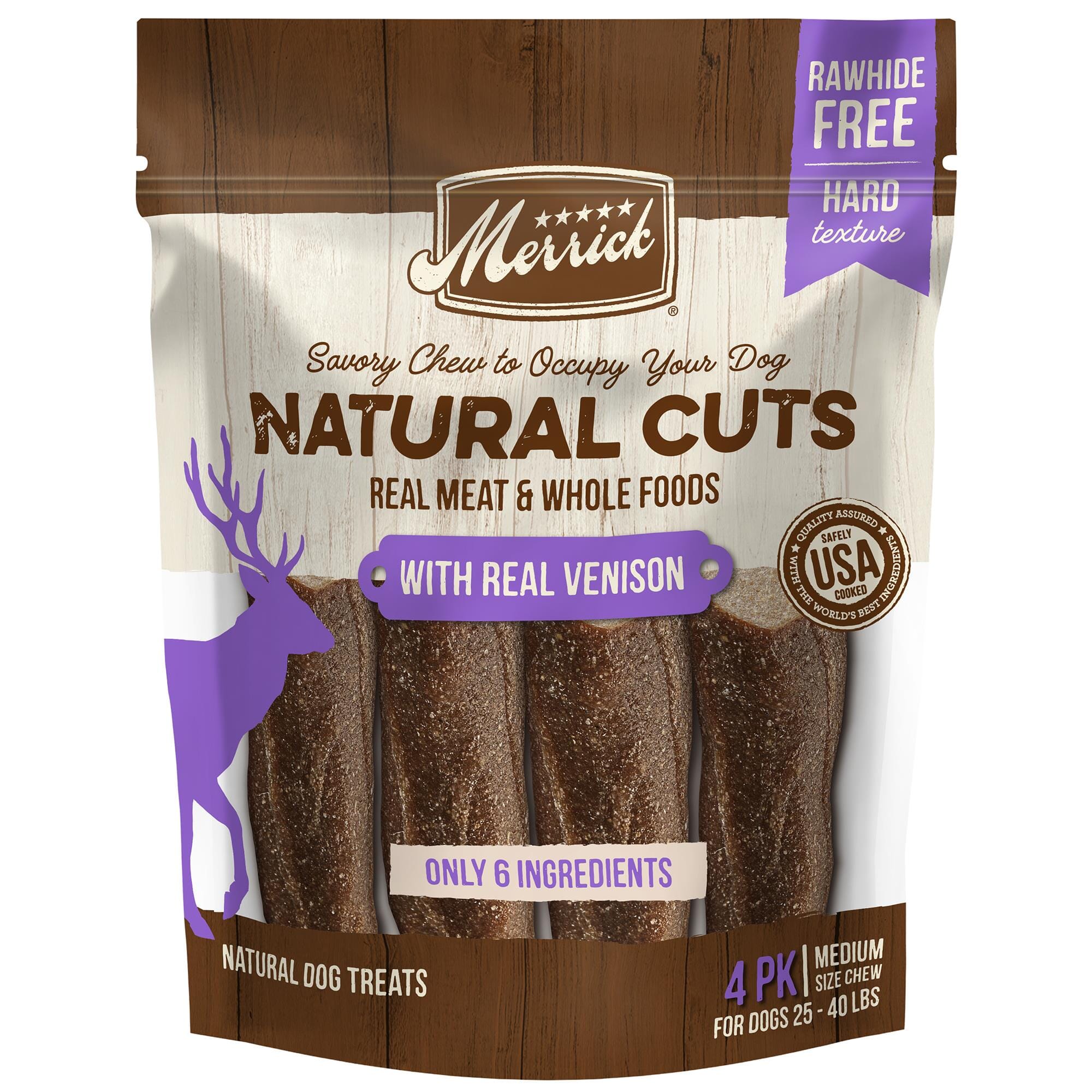 Merrick Treats Natural Cuts with Real Venison Medium Chew Naural Dog Chews - 10 oz (4 ct) Pouch  