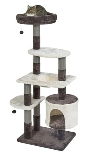 Midwest Homes Feline Beaumont 5-Level Cat Tree Furniture - Mocha/Cream - Large - L:24.4 X W:34.2 X H:59 Inch