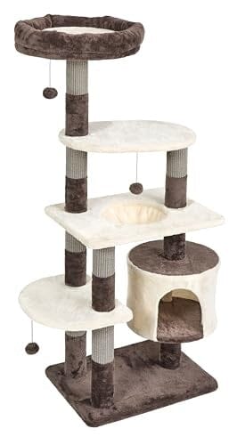 Midwest Homes Feline Beaumont 5-Level Cat Tree Furniture - Mocha/Cream - Large - L:24.4 X W:34.2 X H:59 Inch Default Title