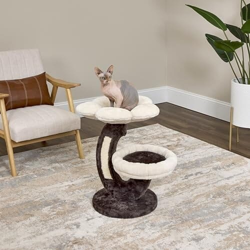 Midwest Homes Feline Nuvo 2-Level Lily Flower Cat Tree Furniture  - Mocha/Cream - L:19 X W:24 X H:25.5 Inch