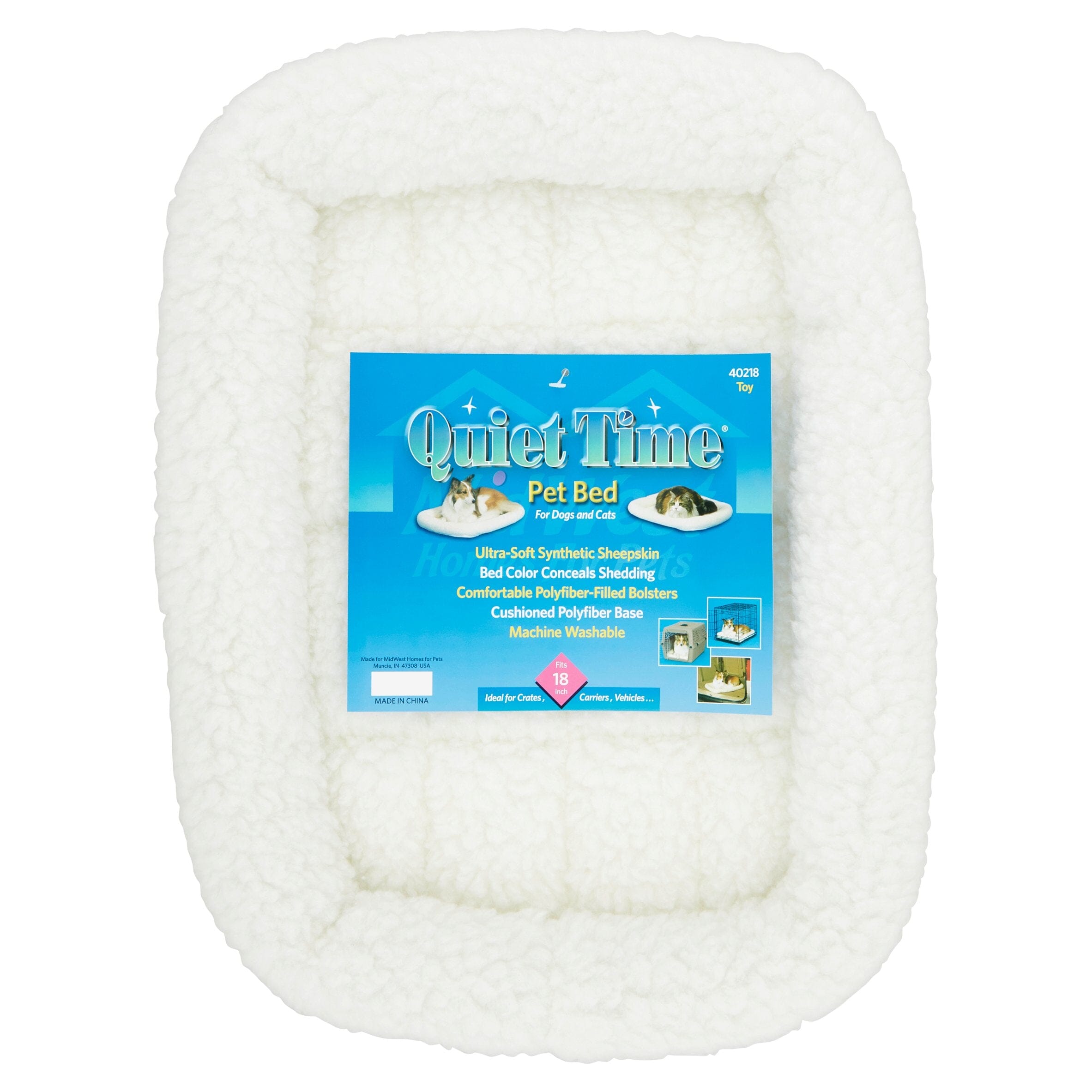 Midwest Homes Quite Time Fleece Machine Washable Rectangular Bolster Pet Bed or Crate Mat White XXS - L:18 X W:12 In
