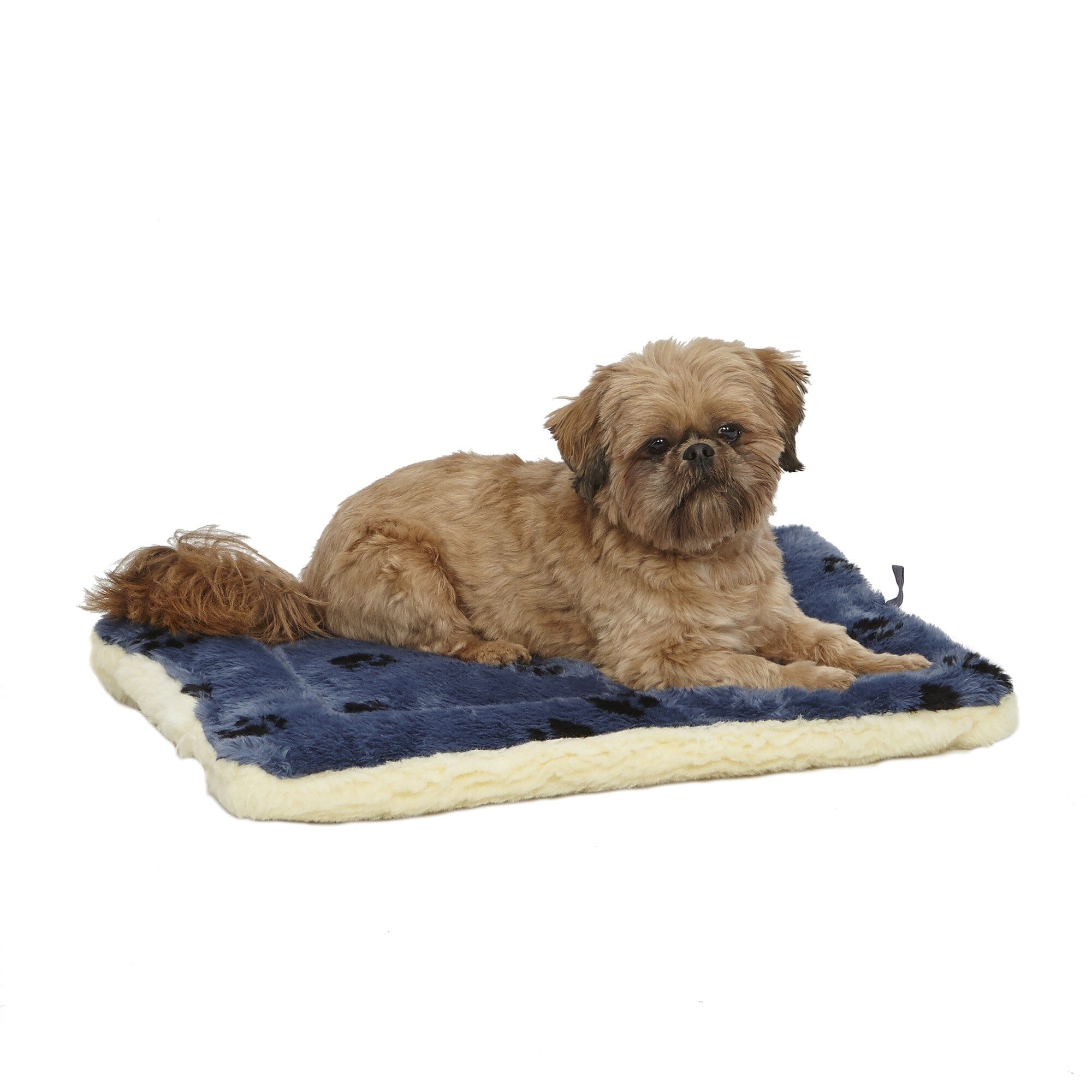 Midwest Homes Reversible Fleece Paw Print Machine Washable Pet Bed Mat - Blue/White L:23.5 X W:17 X H:2.8 In