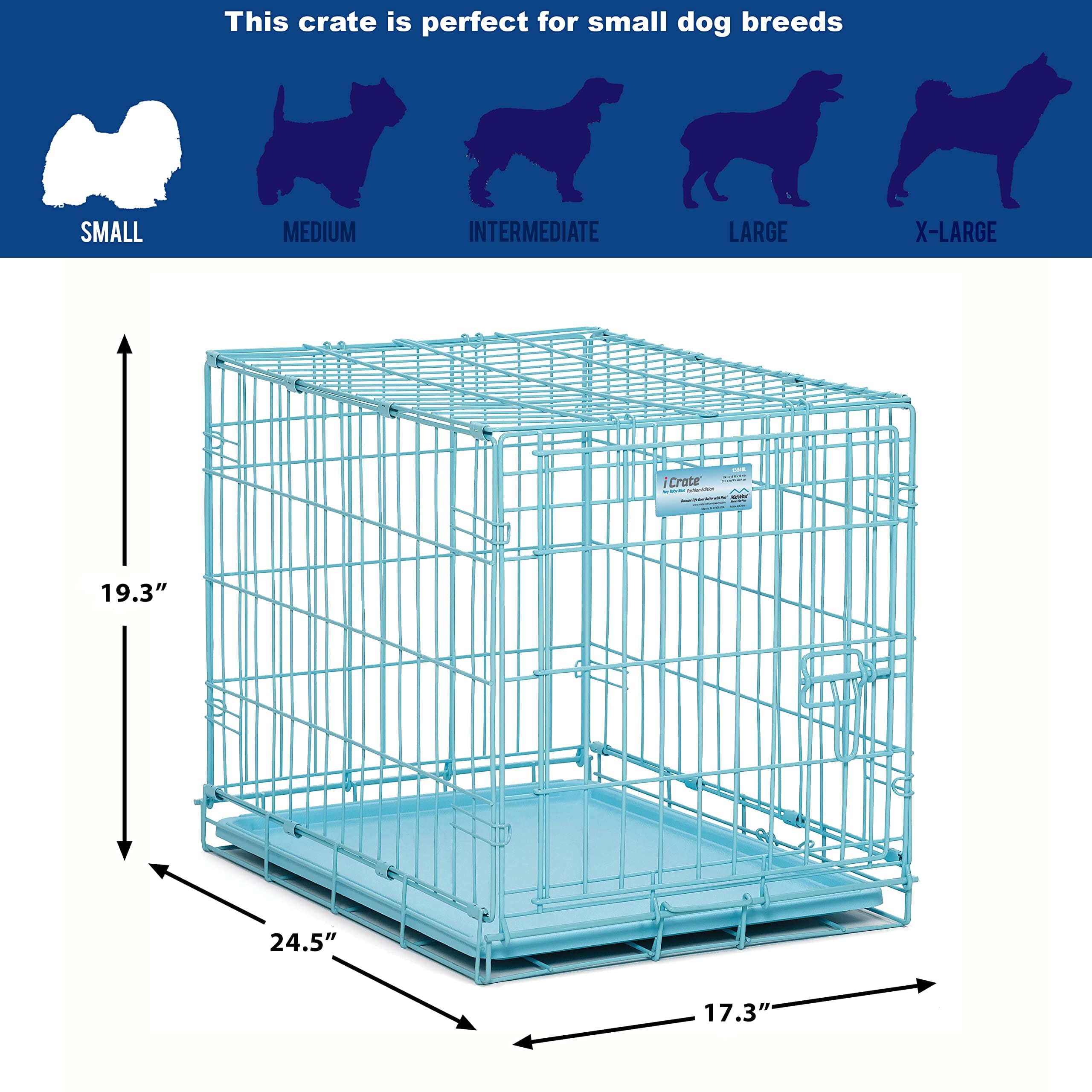Midwest I-Crate Metal Folding Single Door Crate Carrier - Blue - 24