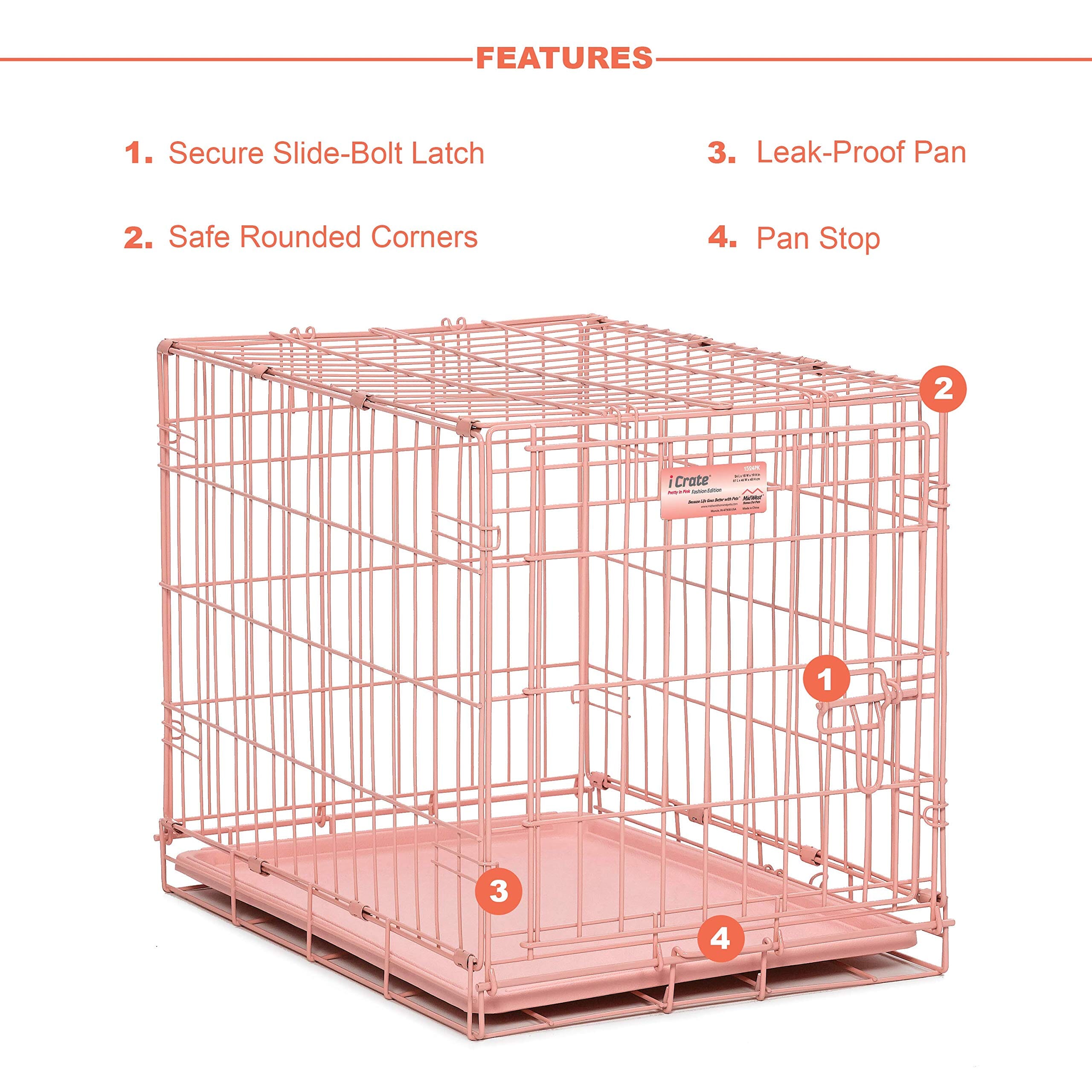 Midwest I-Crate Metal Folding Single Door Crate Carrier - Pink - 24