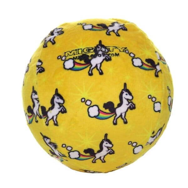 Mighty Ball Fleece Unicorn Squeak and Plush Dog Toy - Yellow - Large