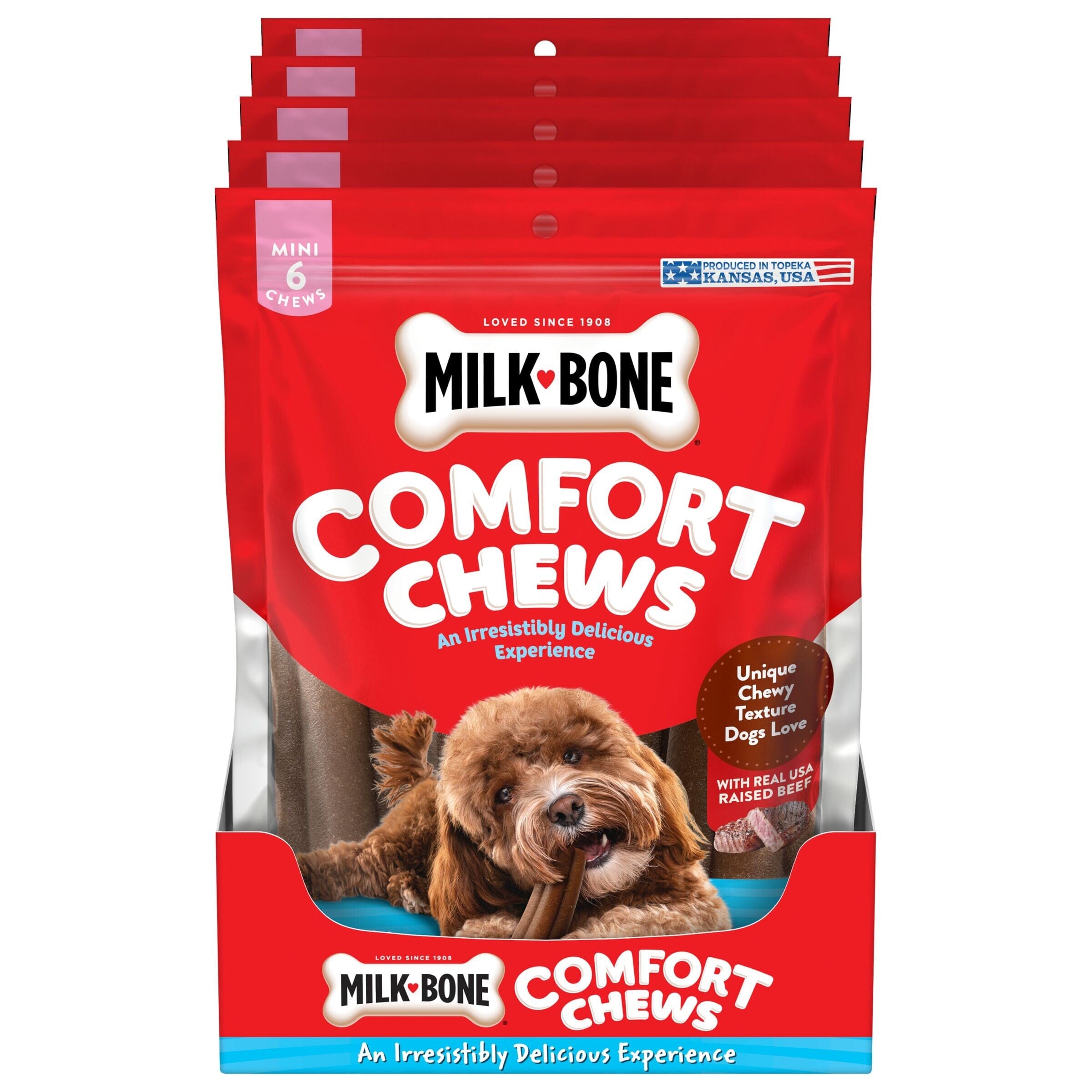 Milk-Bone Rawhide-Free Comfort Chews Beef Flavored Soft and Chewy Dog Treats - Mini - 7.4 Oz - 6 Count - 5 Pack Default Title