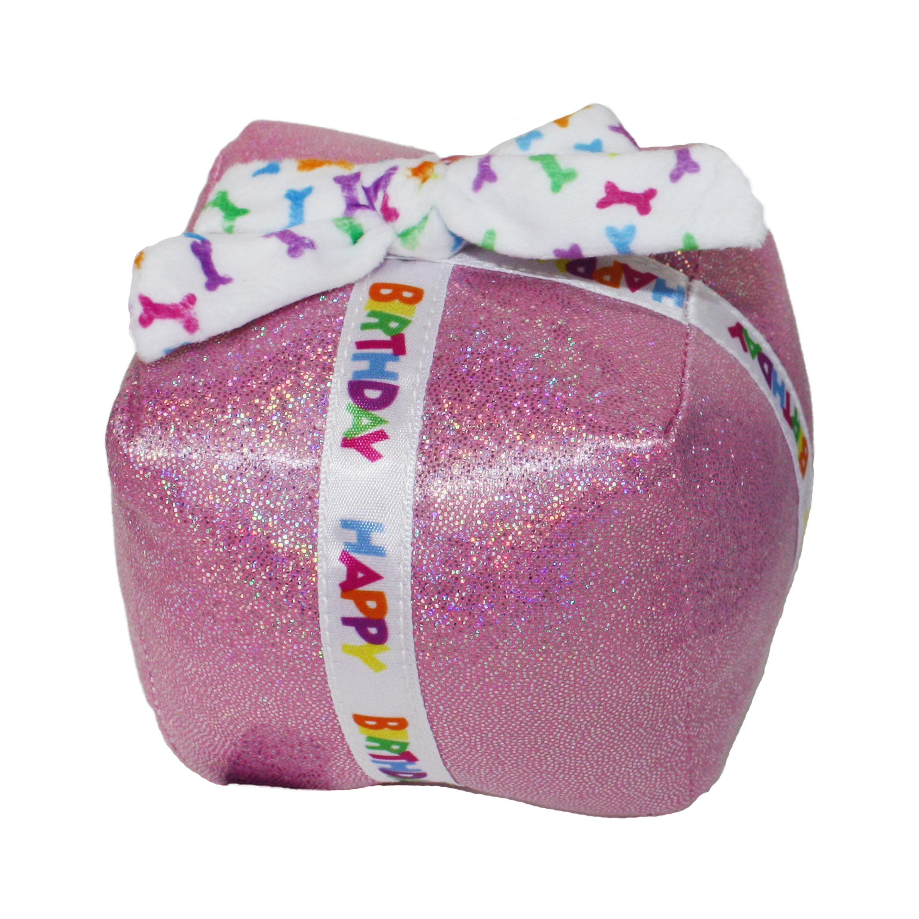 Multipet Birthday Present Crinkle and Squeak Dog Toy - Pink - 5.5" Inches  