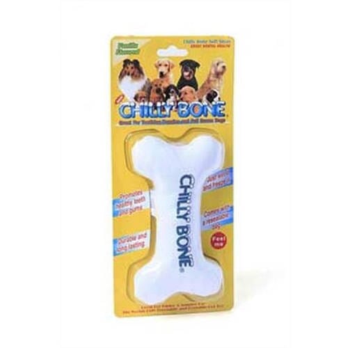 Multipet Chilly Bone Freezable Canvas Vanilla Scented Teething Puppy Nylon Dog Toy - White or Blue 7 Inch