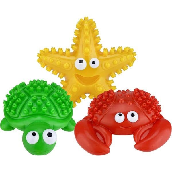 Multipet Deep Sea Teether Turtle Dental Textured Squeak and Rubber Dog Toy - 6" Inches