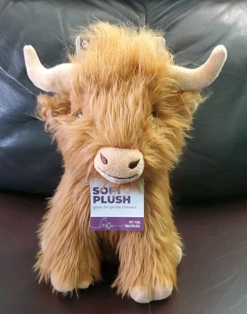 Multipet Highland Shaggy Cow Squeak and Plush Dog Toy - Brown 8 Inch