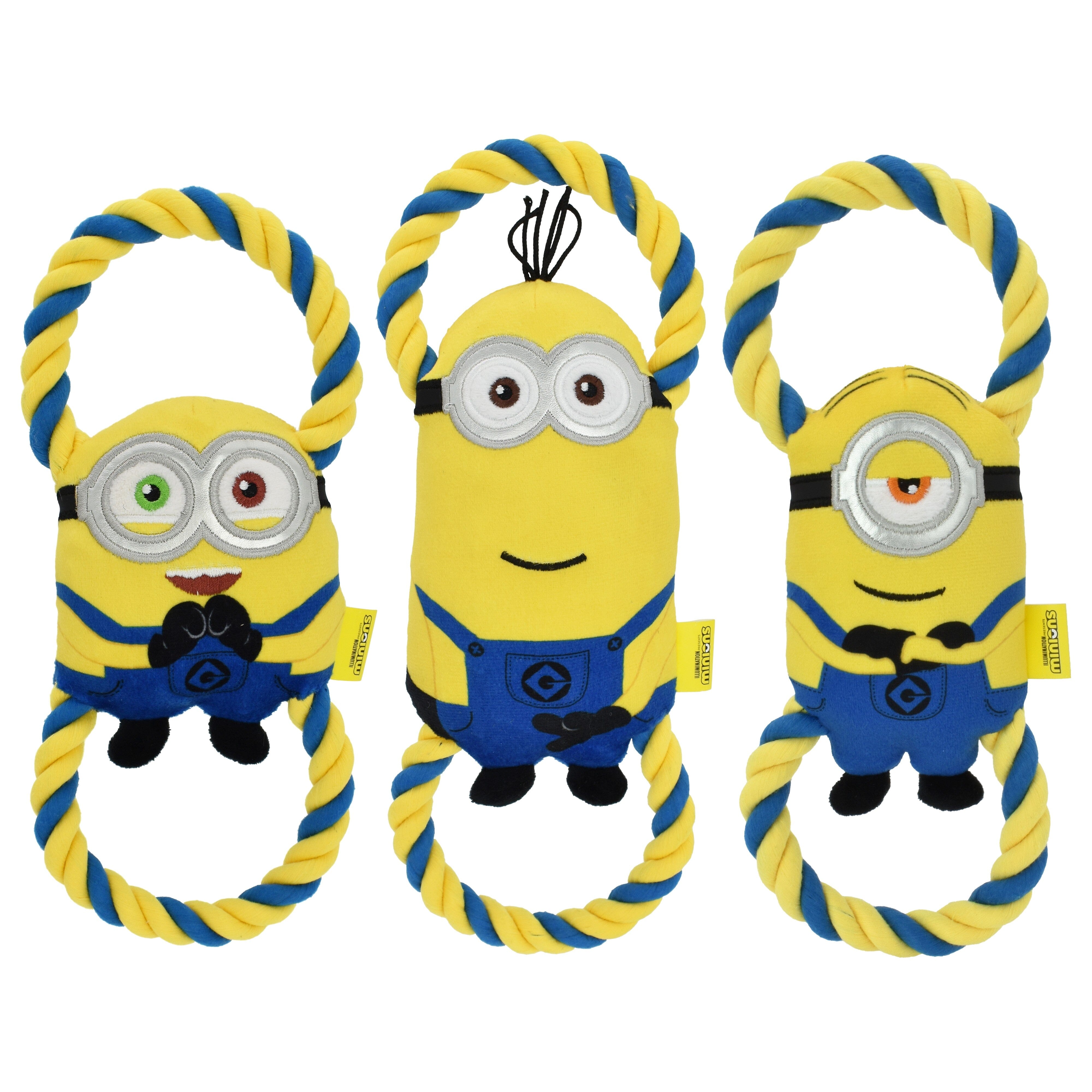 Multipet Minion Double Rope Tug Squeak and Plush Dog Toy - Assorted Small - 11 Inch