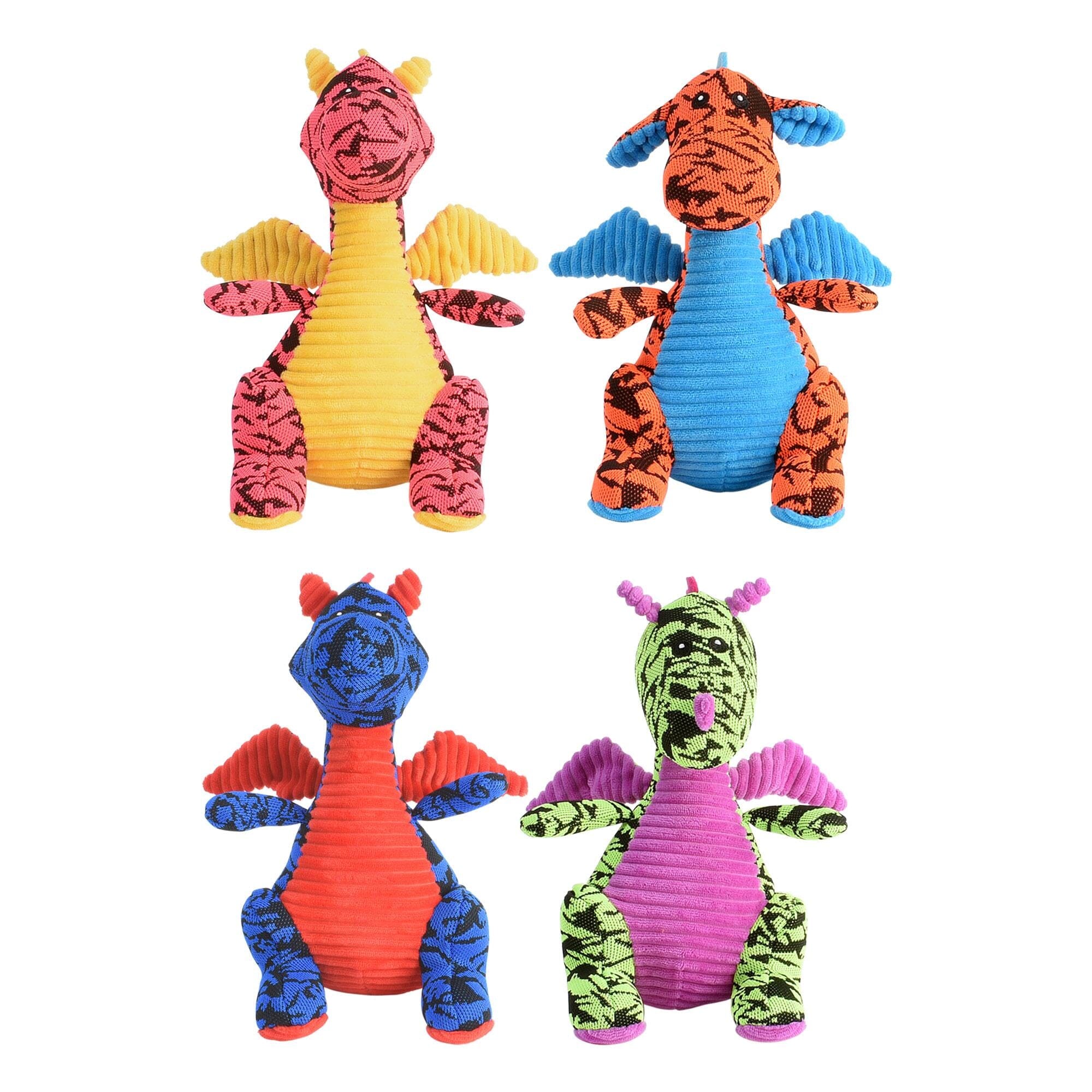 Multipet Retro Dragons Squeak and Plush Dog Toy - Assorted - 10