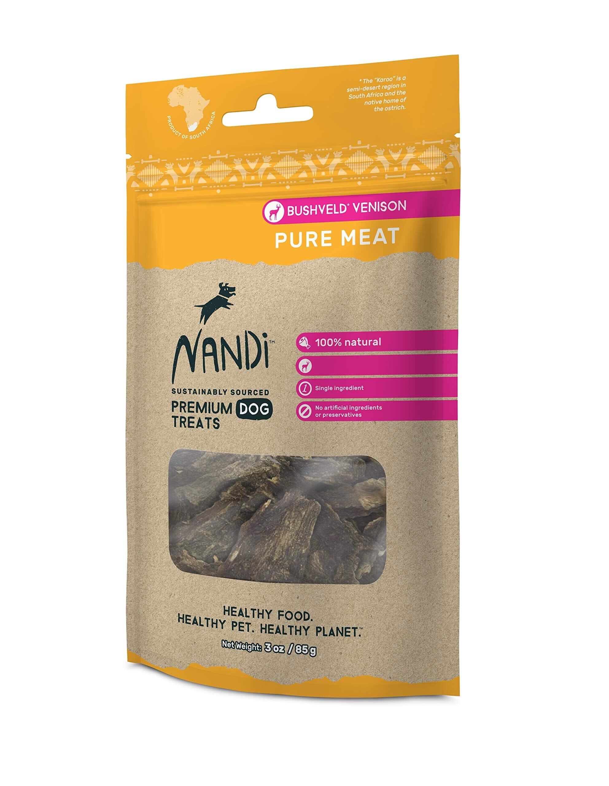 Nandi Bushveld Venison Pure Meat Jerky Dog Treats - 3 oz  