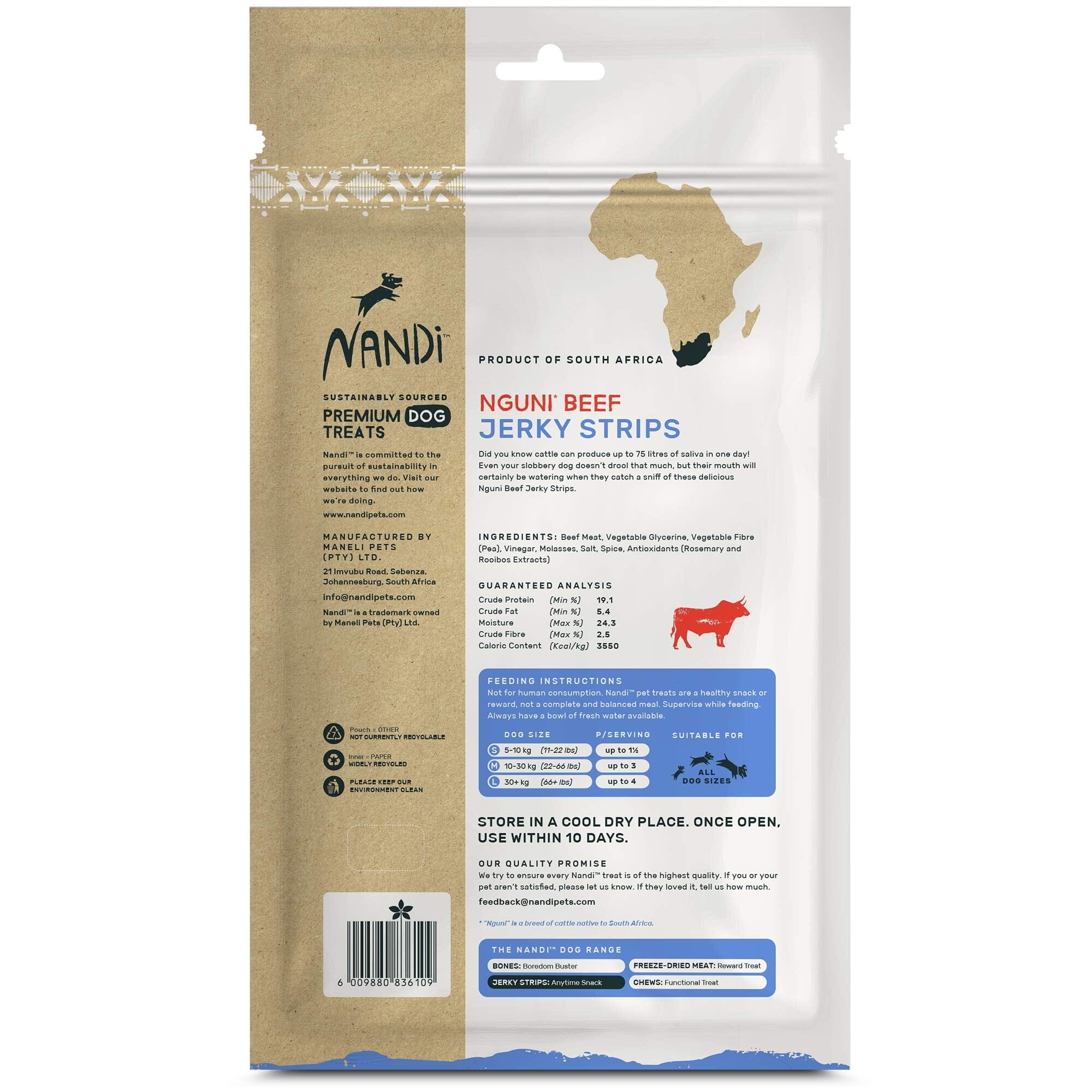 Nandi Nguni Beef Jerky Strips Dog Jerky Treats - 5.3 oz  