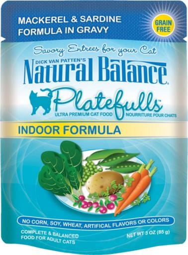 Natural Balance Platefulls Indoor Grain Free Mackerel and Sardine in Gravy Pouch Wet Cat Food  