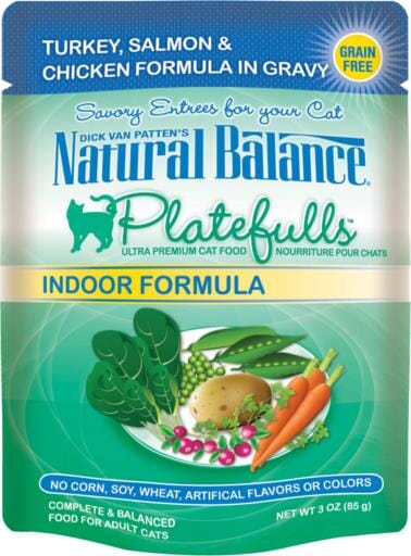 Natural Balance Platefulls Indoor Grain Free Turkey Salmon and Chicken in Gravy Pouch Wet Cat Food  