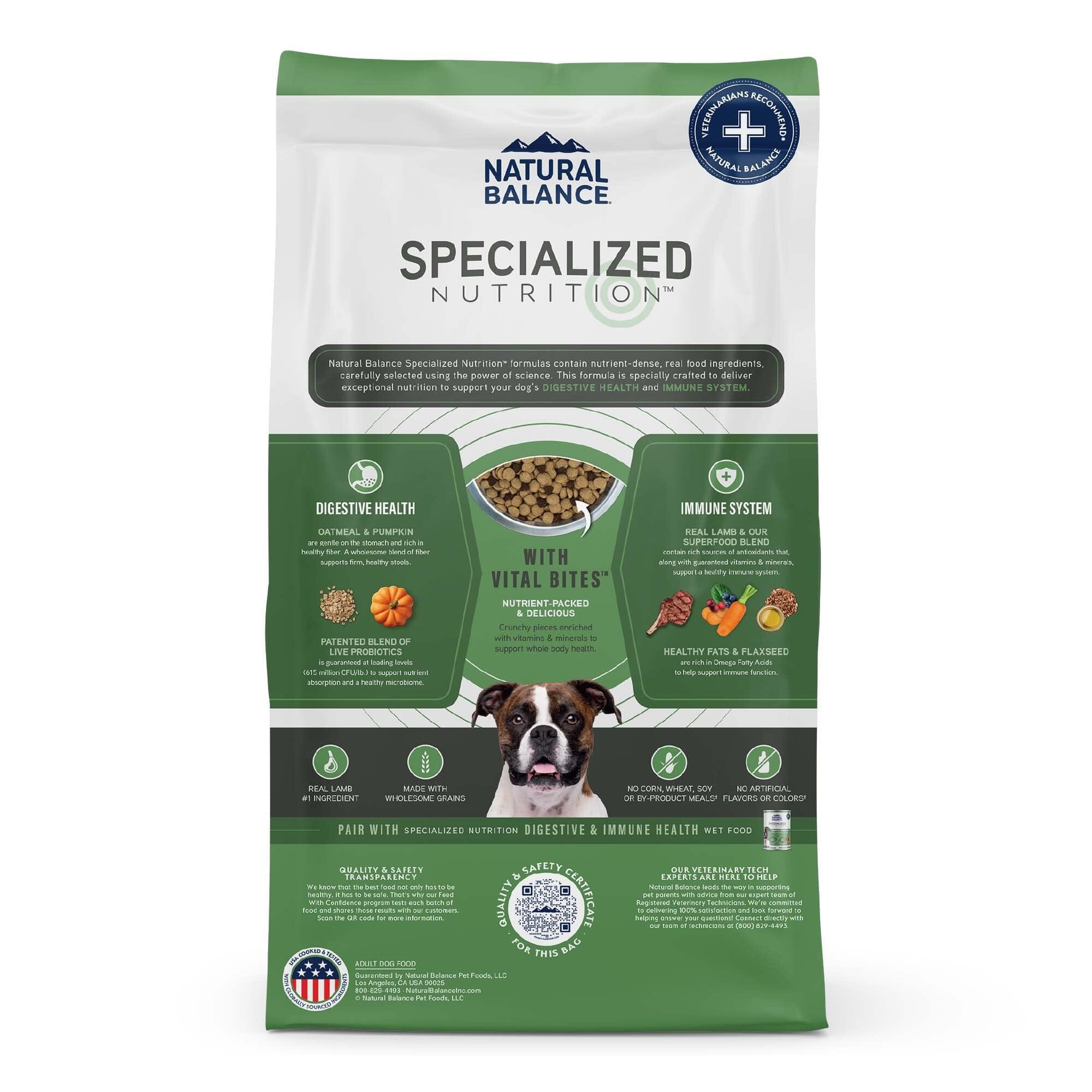 Natural Balance Specialized Nutrition Digestive and Immune Health Lamb and Oatmeal Dry Dog Food - 22 Lbs