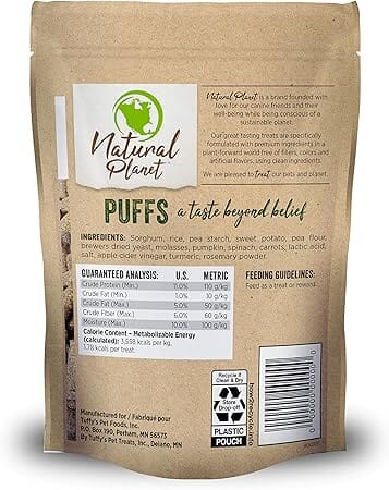 Natural Planet Veggie Puffs Plant-Based Sustainable Soft Chewy and Crunchy Dog Treats - 4 Oz