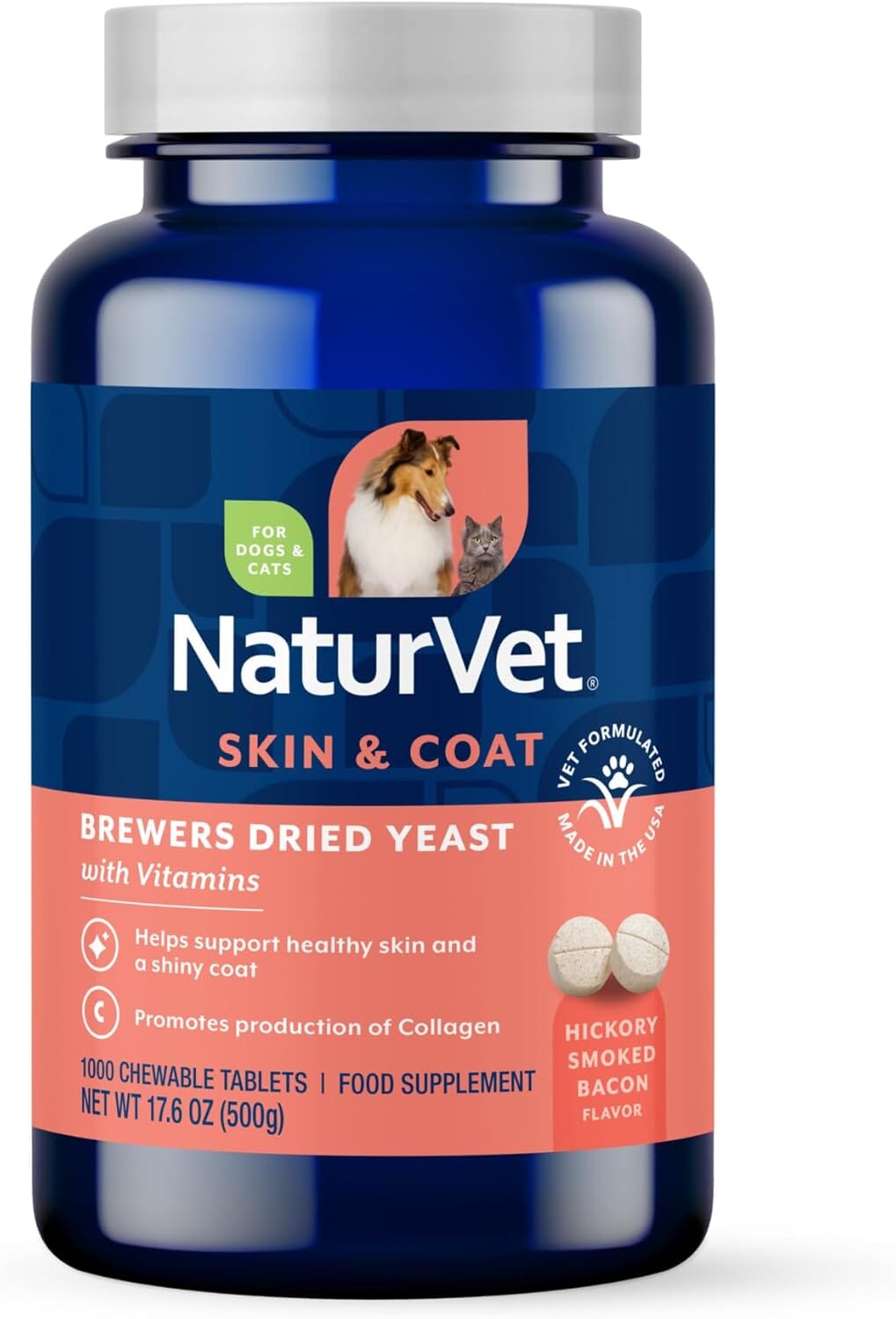 NaturVet Brewers Dried Yeast Formula with Vitamins for Dogs and Cats Chewable Tablets - 1000 Count