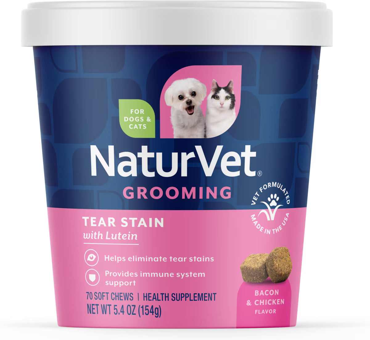 Naturvet Tear Stain Plus Lutein Soft Chews Cat and Dog Tear Stain Remover - 70 ct Cup