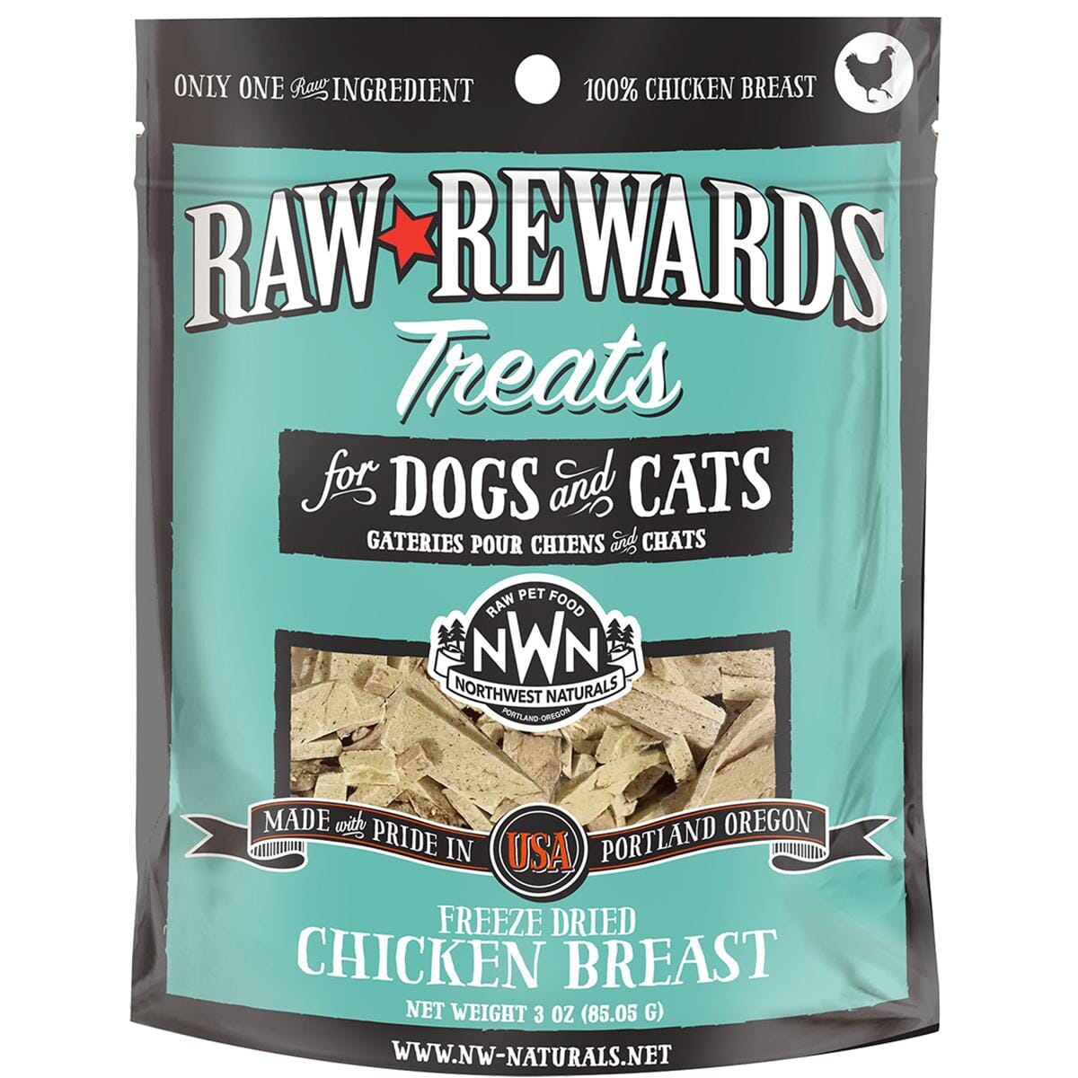 Northwest Naturals Freeze Dried Chicken Breast Treat Freeze-Dried Cat and Dog Treats - 3 oz Bag  