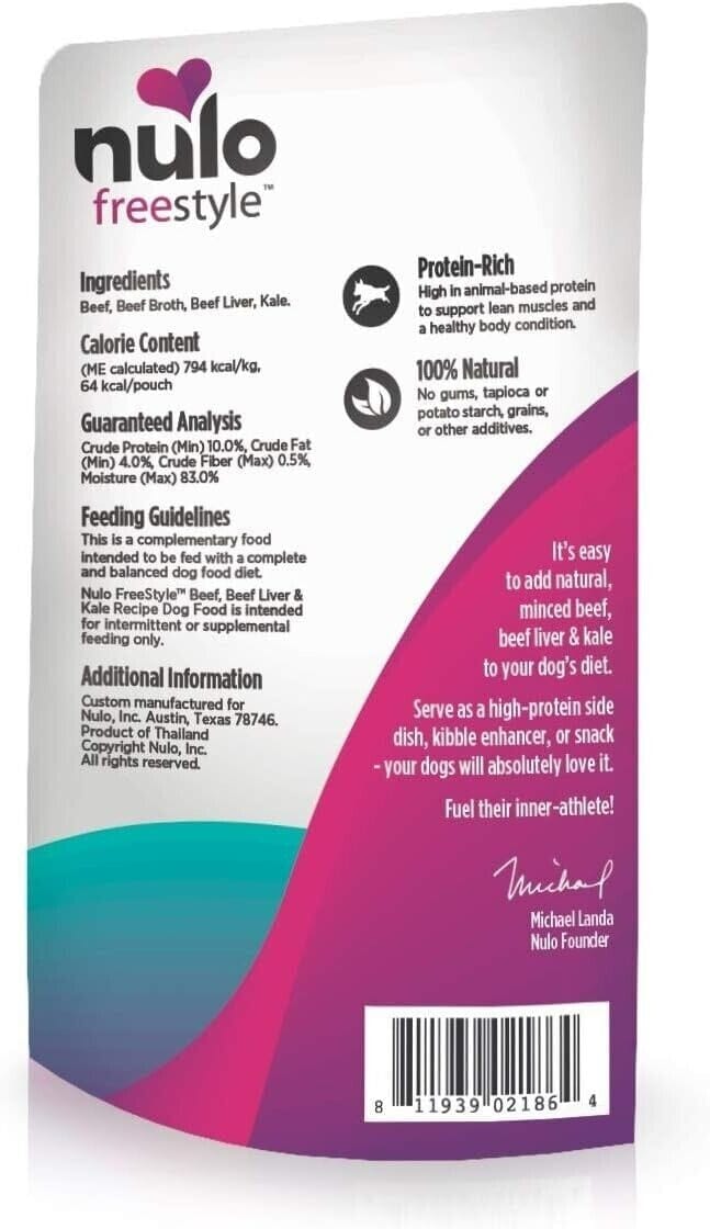 Nulo Freestyle Beef Liver and Kale in Broth Wet Dog Food Topper Pouch - 2.8 Oz - Case of 24